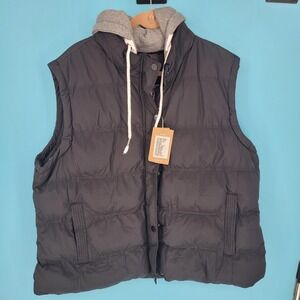 Wantdo Mens Hooded Puffer Vest NWT Black Padded Winter Jacket Knit Hood XL plus
